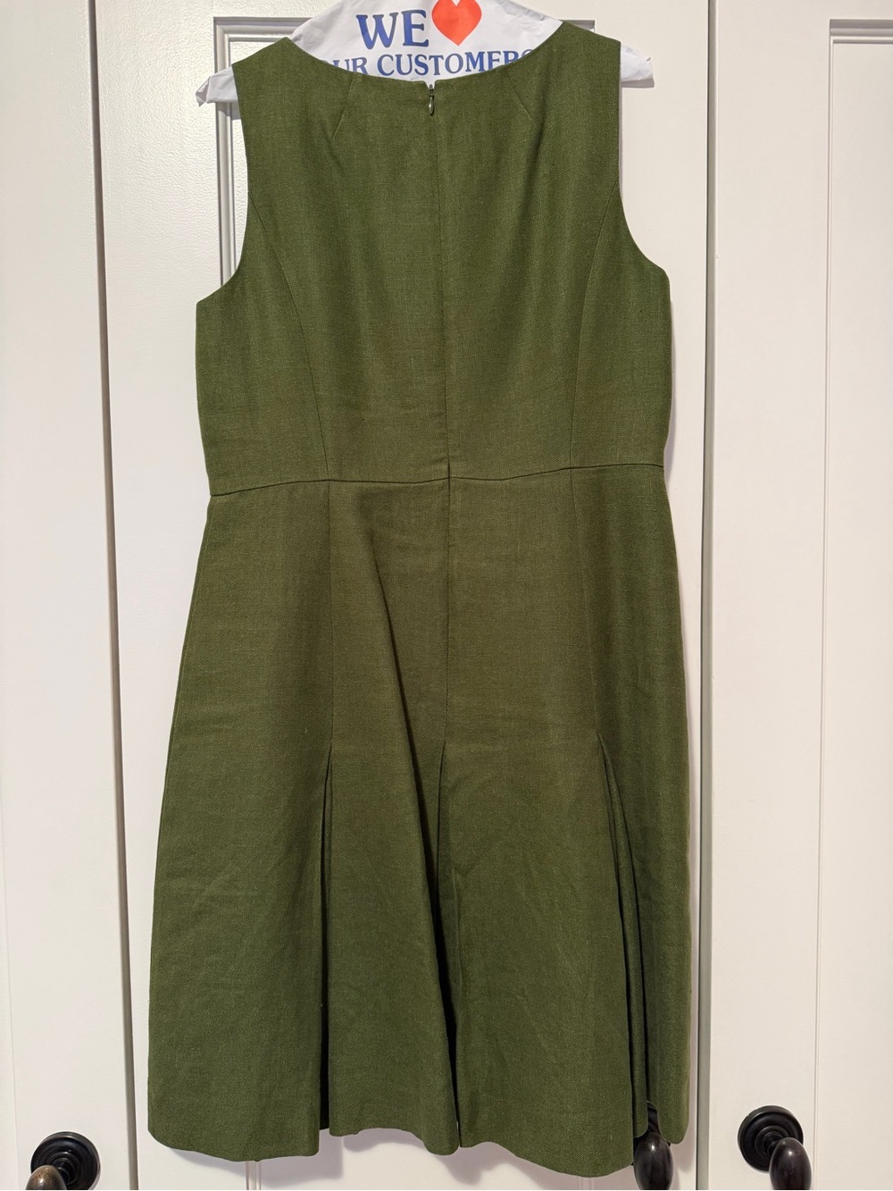 J. Crew Linen Sleeveless Olive Green Pleated A-Line Dress